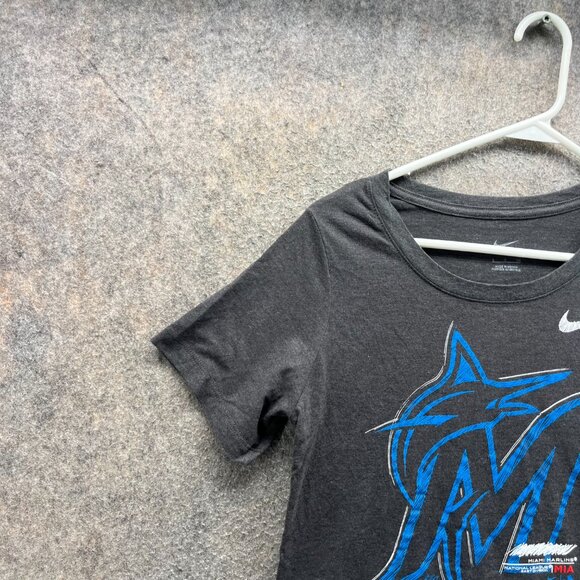 Miami Marlins Shirt Womens Small Charcoal Gray Nike Big Graphic Print Tee - Picture 8 of 11